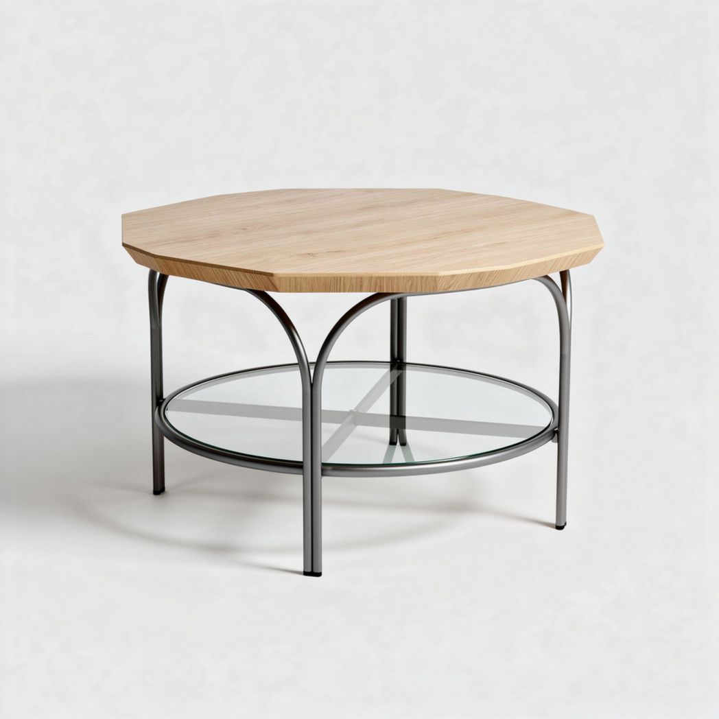 Octagonal coffee table with wooden top and metal frame 80 x 80 x 40cm