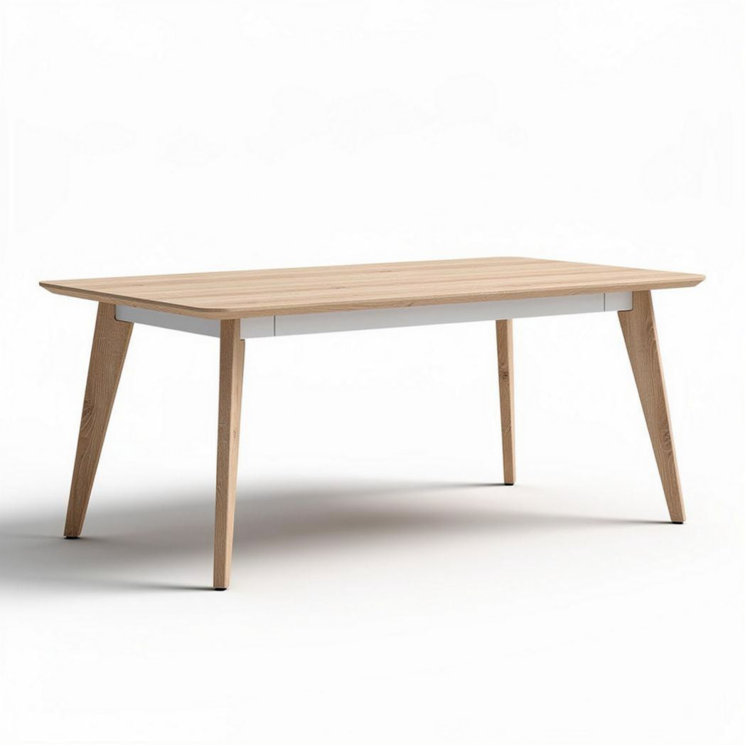 Wooden dining table with natural finish and white accents 150 x 75 x 75cm