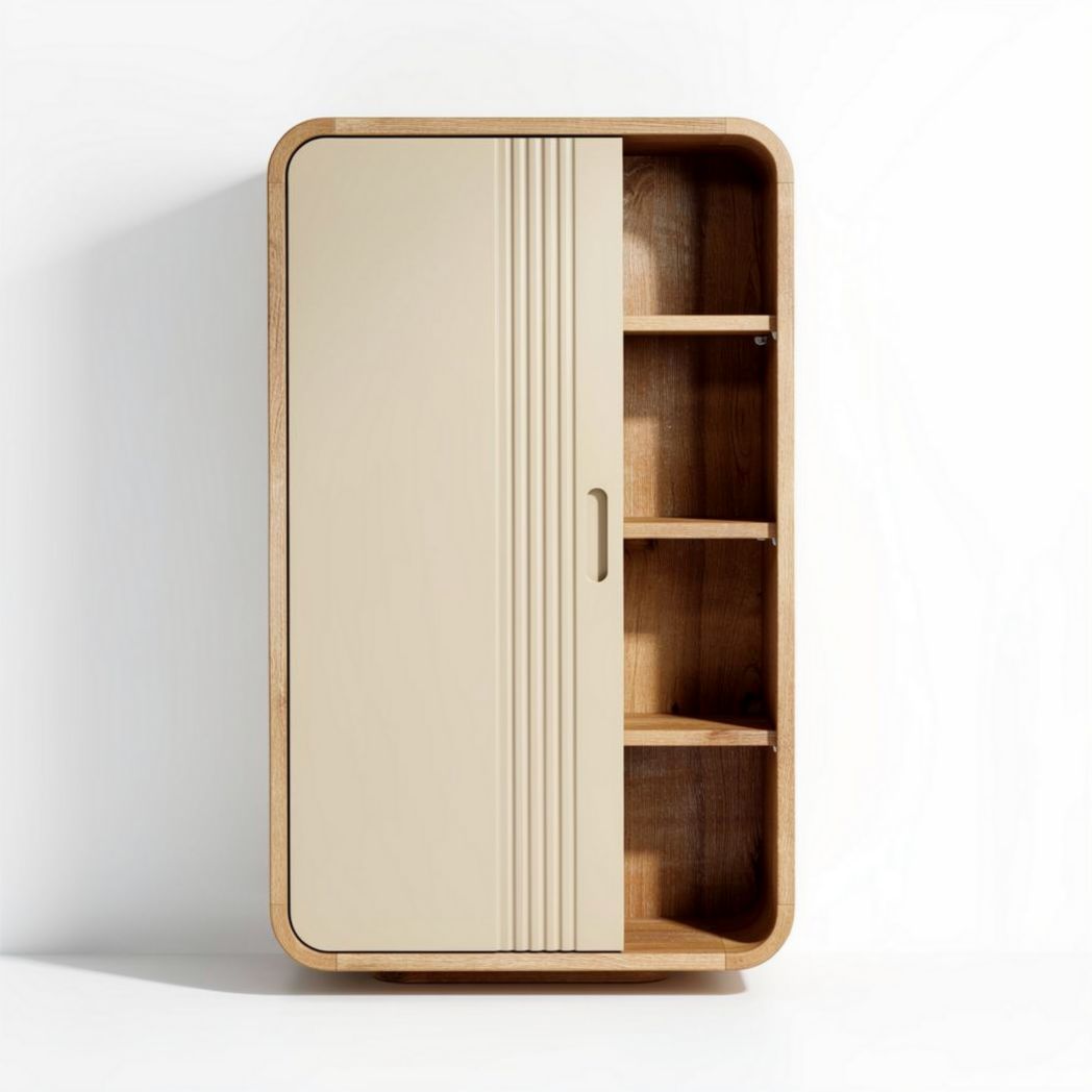 Wooden storage cabinet with cream doors and four interior shelves 80 x 40 x 120cm