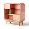 Wood and pink storage cabinet with shelves and doors for home organization 80 x 40 x 100cm