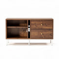 Walnut wood storage cabinet with two drawers and open shelving 90 x 40 x 60cm