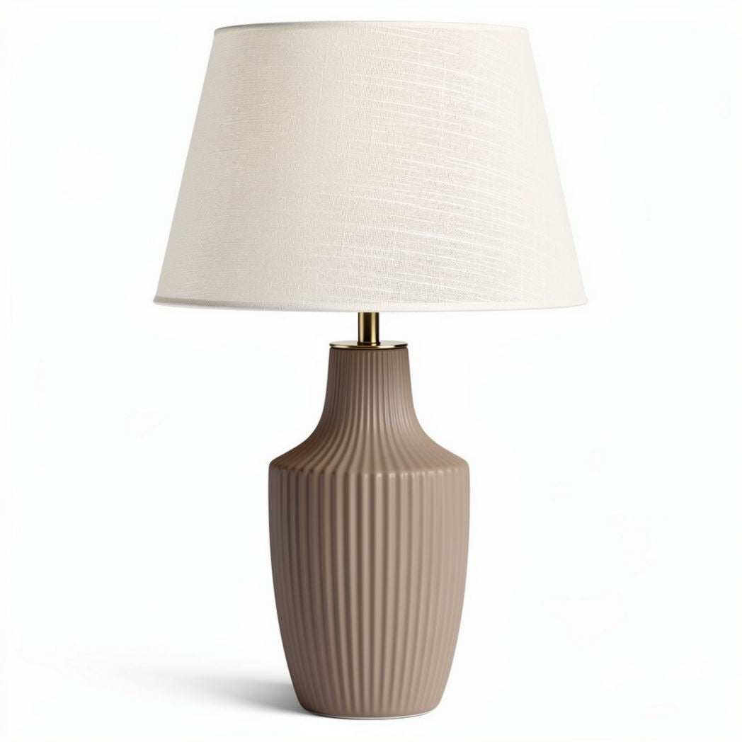 Table lamp with fabric shade in beige ceramic design 25 x 25 x 45cm