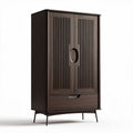 Wooden wardrobe with slatted doors and drawer 120 x 60 x 180cm in dark brown