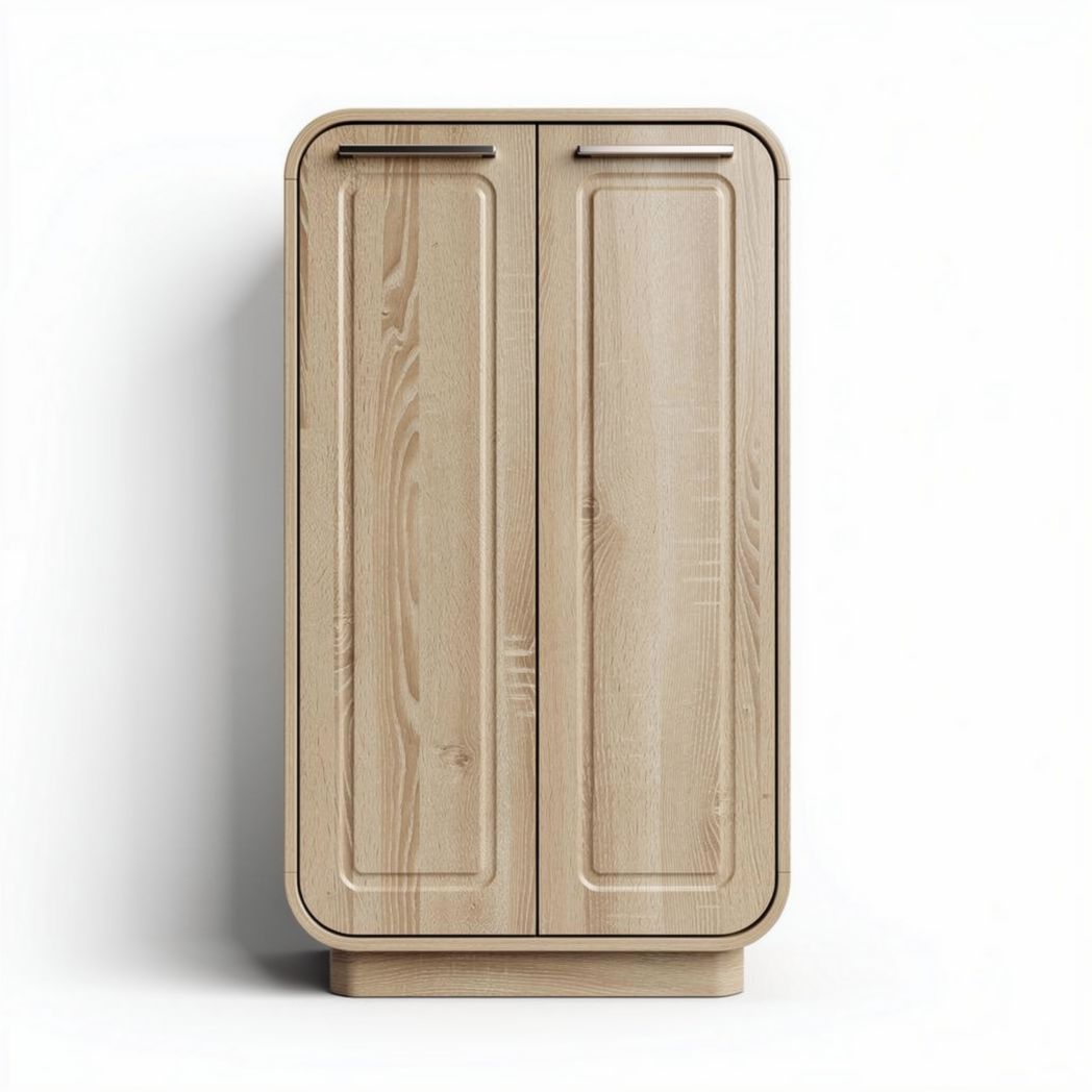 Wooden storage cabinet with double doors in light oak finish 90 x 45 x 120cm