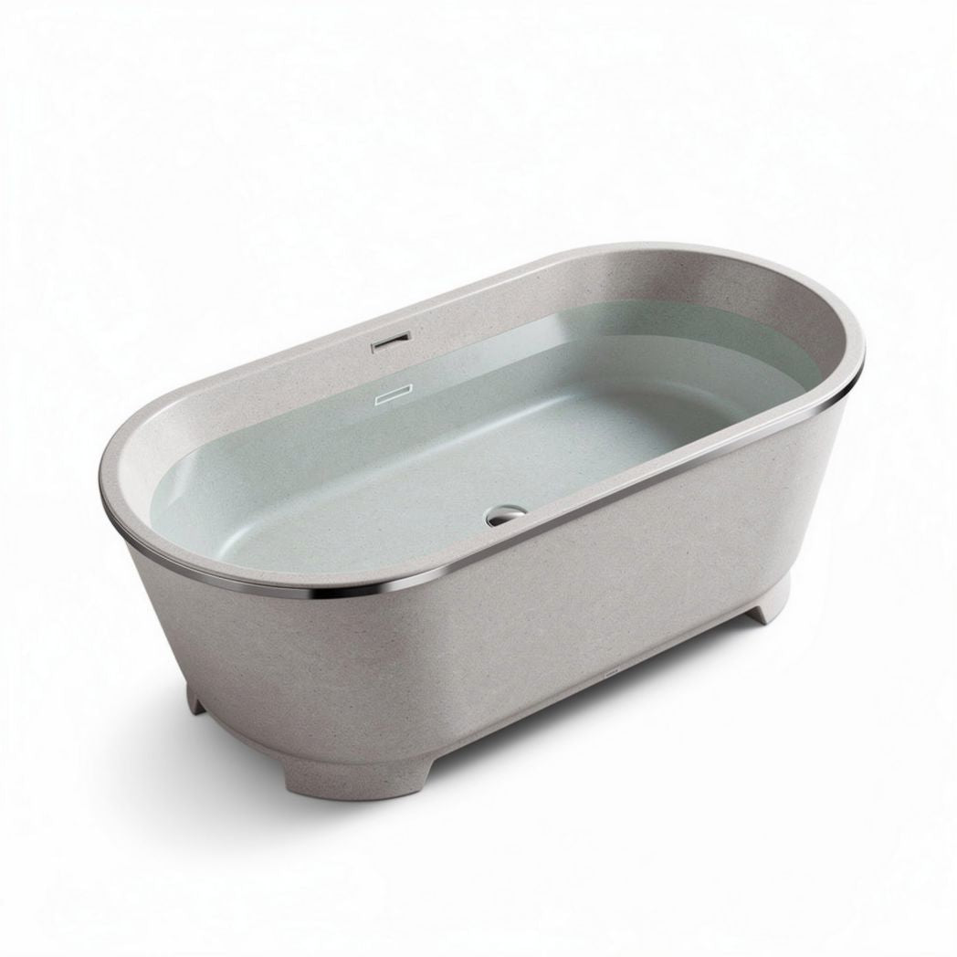 Freestanding oval bathtub with sloped back design in gray 150 x 75 x 55cm