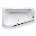 Acrylic corner soaking bathtub with integral armrest and polished chrome drain 160 x 75 x 50cm