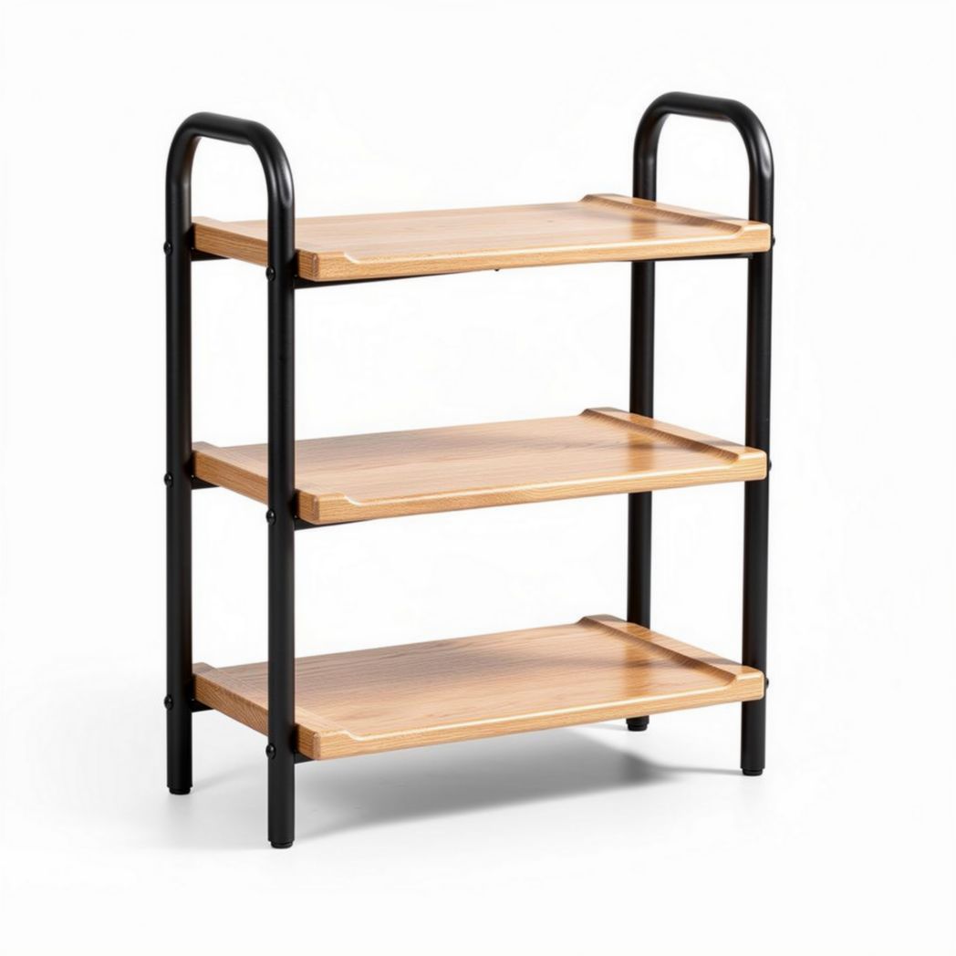 Wooden and metal three-tier storage shelf for home organization 60 x 30 x 80cm