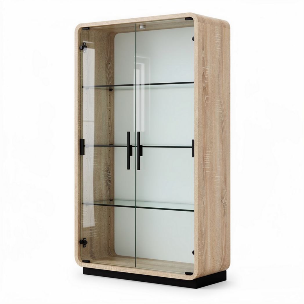 Wooden display cabinet with glass doors and adjustable shelves 180 x 80 x 40cm