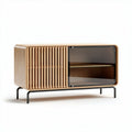 Wooden sideboard with slatted doors and black metal frame 120 x 40 x 60cm