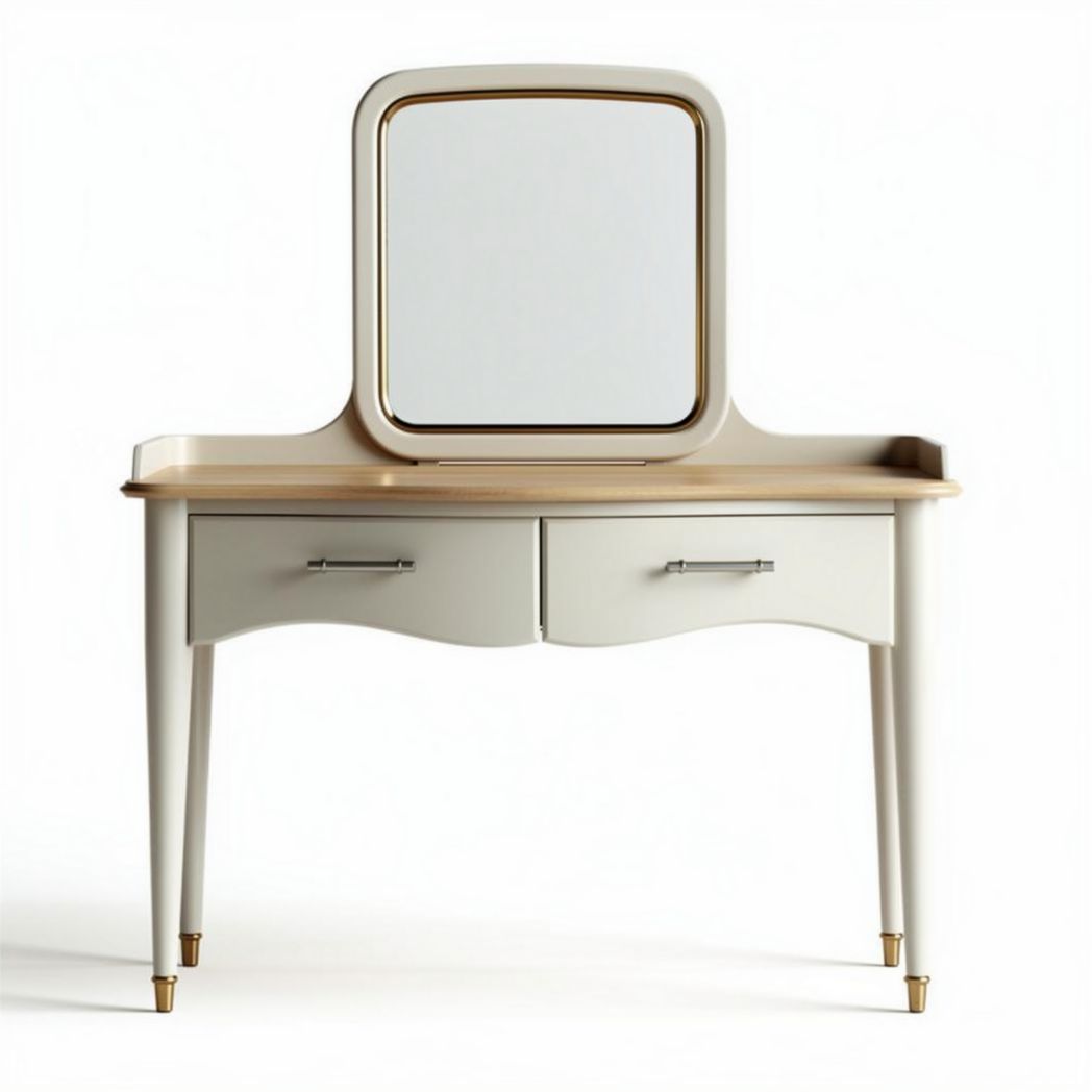 Wooden vanity table with mirror and two storage drawers in beige 80 x 40 x 150cm