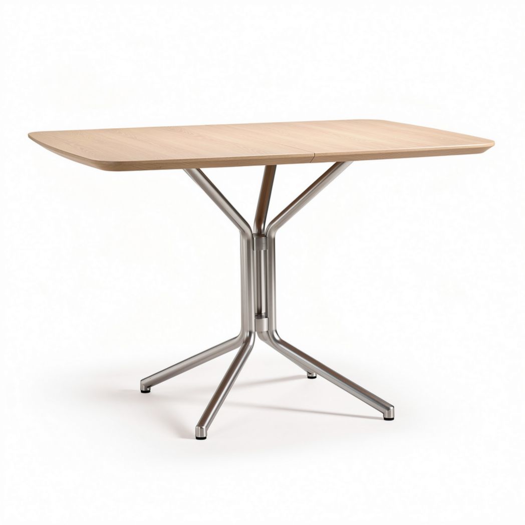Contemporary dining table with wooden top and stainless steel base 120 x 80 x 75cm