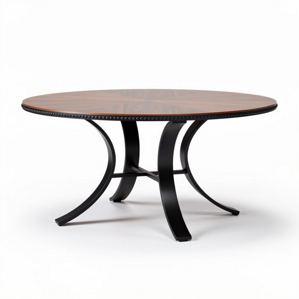 Round dining table with wooden top and metal base 120 x 120 x 75cm