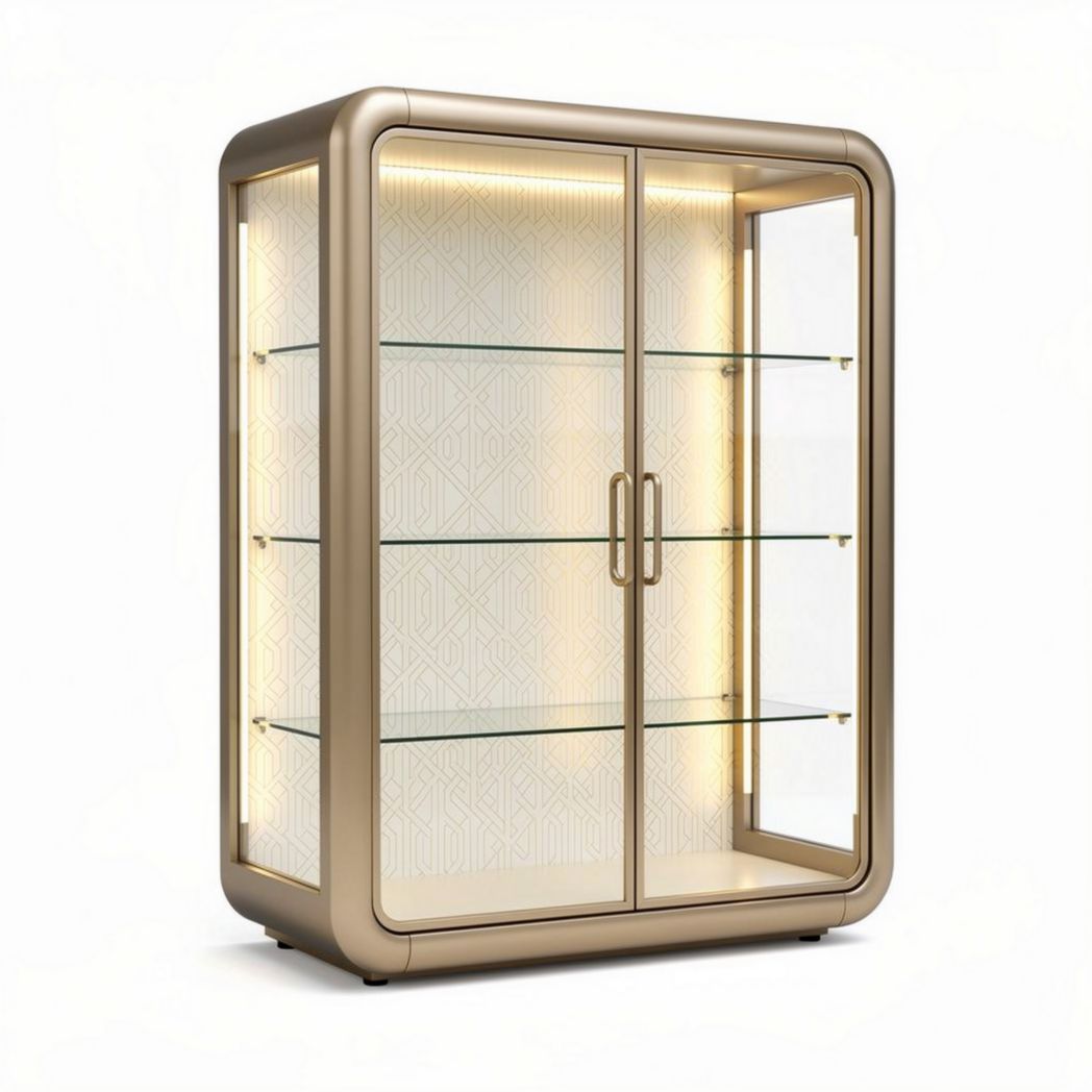 Glass display cabinet with adjustable shelves and LED lighting 80 x 40 x 120cm